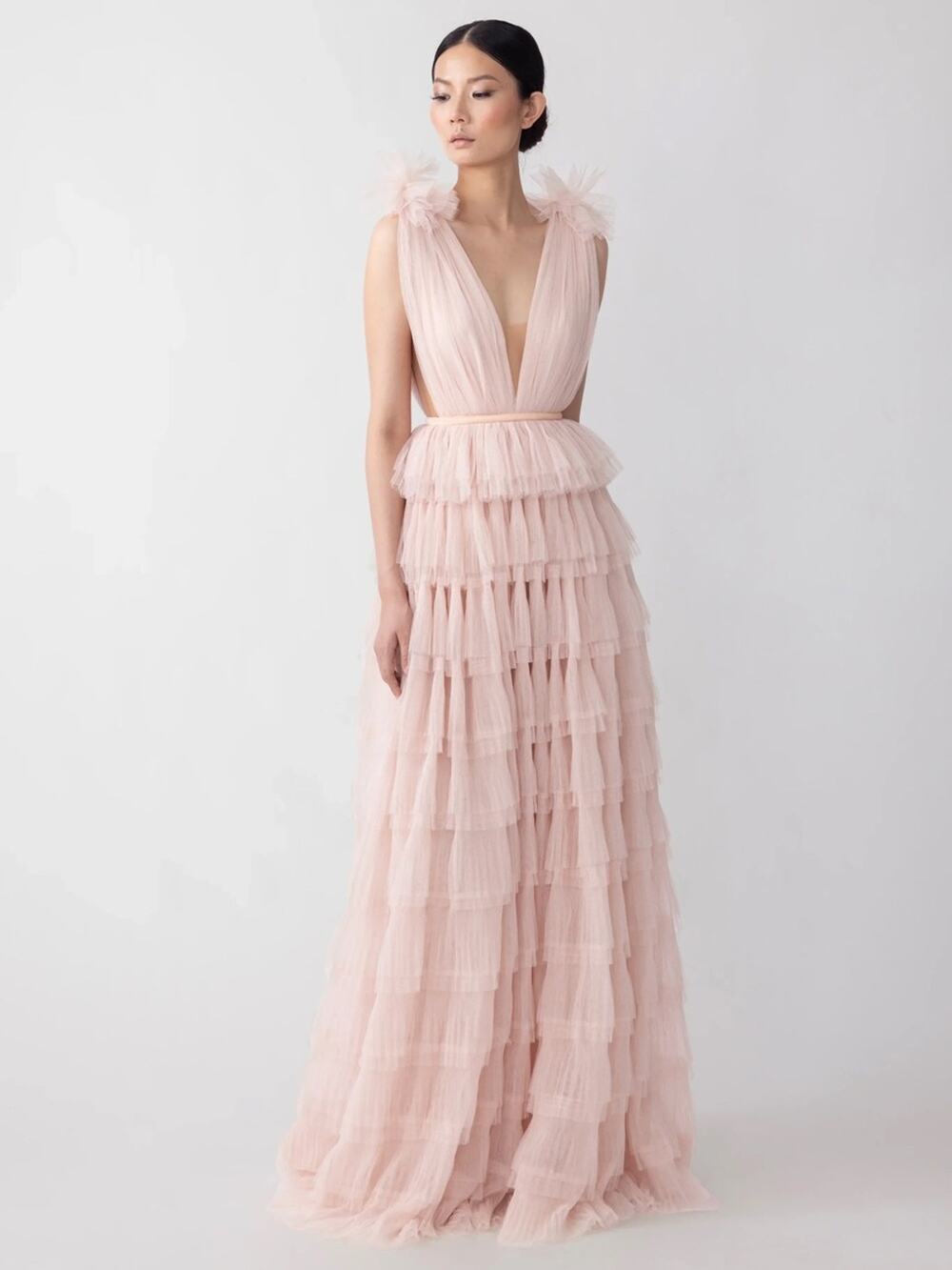 Sau Lee Sabrina Tulle Gown in Nude Pink 10